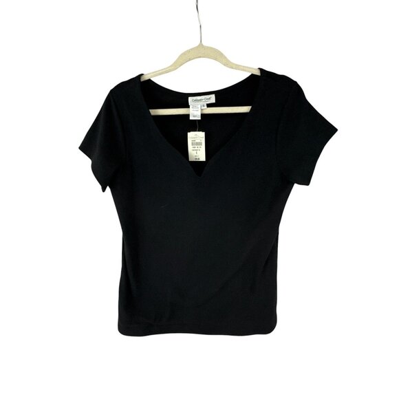 Coldwater Creek Women’s Black V-Neck Short Sleeve T-Shirt Size S Whimsygoth - Picture 1 of 8